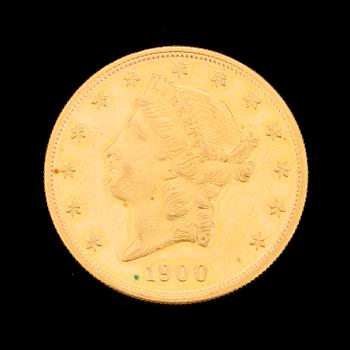 TWENTY DOLLARS GOLD COIN from 1900. Weight ca 33 grams.