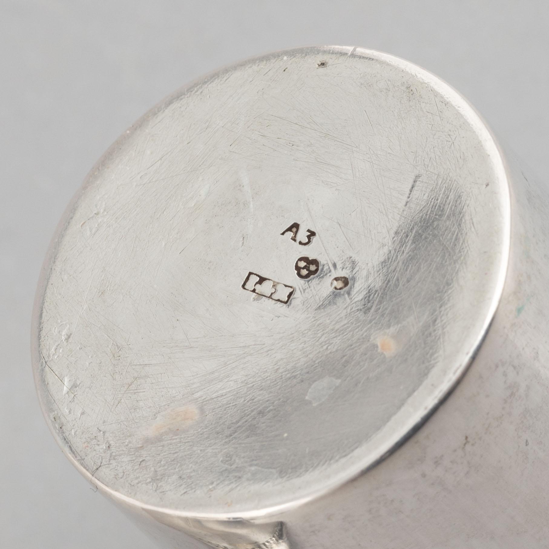 Bägare/supkoppar, 3 st, silver, bl a Johan Abraham Hallard, Stockholm 1807.