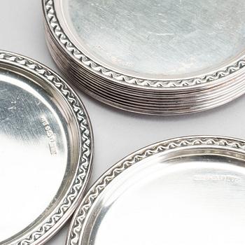 A set of 12 pcs of coasters silver, GAB, Stockholm, 1963,
