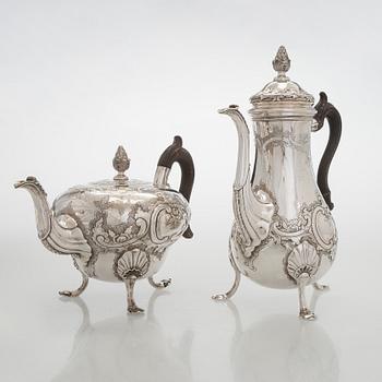 Kaffe- och teservis, 4 delar, silver, rokoko, Portugal, 1780-tal, olika silversmeder.