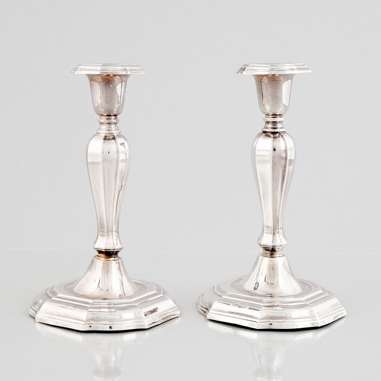 A Pair of Swedish Sterling Silver Candlesticks, mark of CG Hallberg, Stockholm 1960.