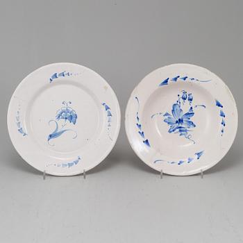 A set of four 18th Century faience dishes, one marked Marieberg.