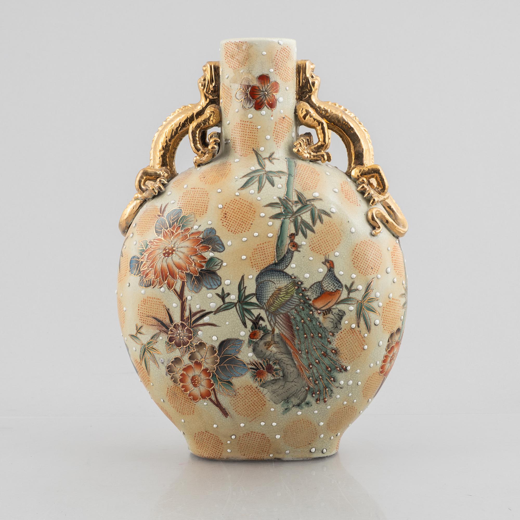 A Satsuma-ware porcelain vase/moon flask, Japan, 1960's/70's.