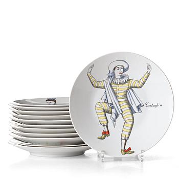 1. Piero Fornasetti, a set of 12 "Maschere Italiane" porcelain plates, Milan, Italy.