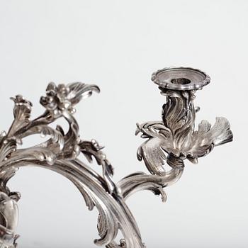 Ljuskrona för fem ljus, försilvrad mässing, argent haché, tillskriven Pierre Boulanger, Paris omkr 1750, Louis XV.