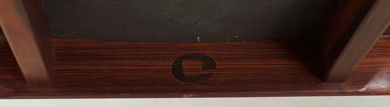 A pair of Ib Kofod Larsen palisander and brown leather 'Elisabeth' easy chairs, Christensen & Larsen, Denmark 1950-60's.