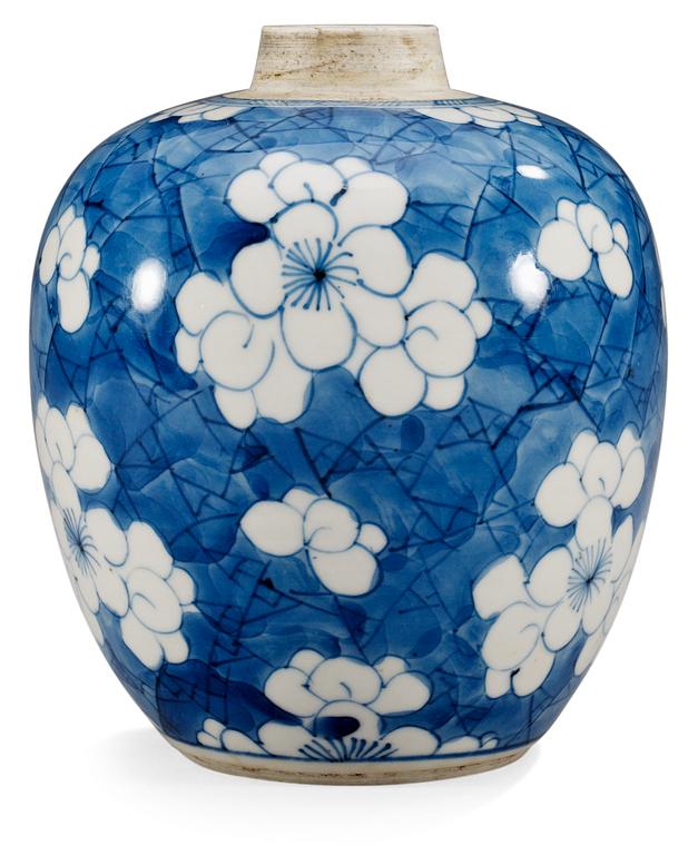 A blue and white jar, Qing dynastin, Kangxi (1664-1722).
