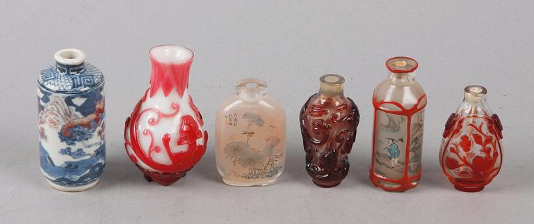 SNUSFLASKOR, 6 st, glas, porslin, Kina.