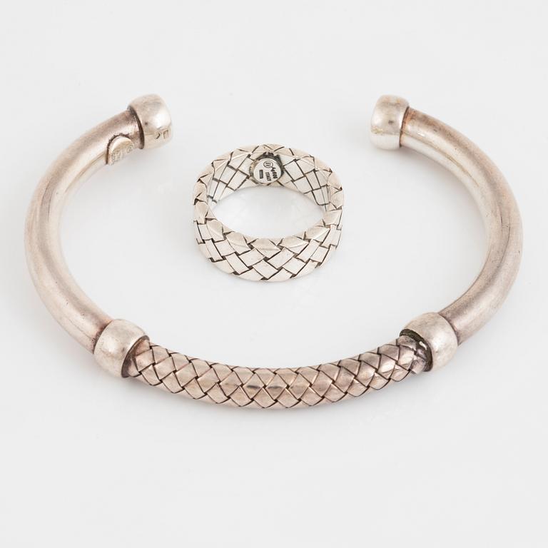 BOTTEGA VENETA, a sterling silver ring and bracelet, Italy.