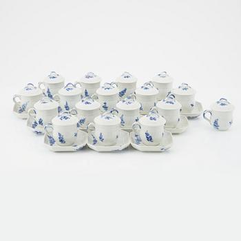 17 cream porcleain cups with saucers, 'Blue flower', Royal Copenhagen, Denmark.