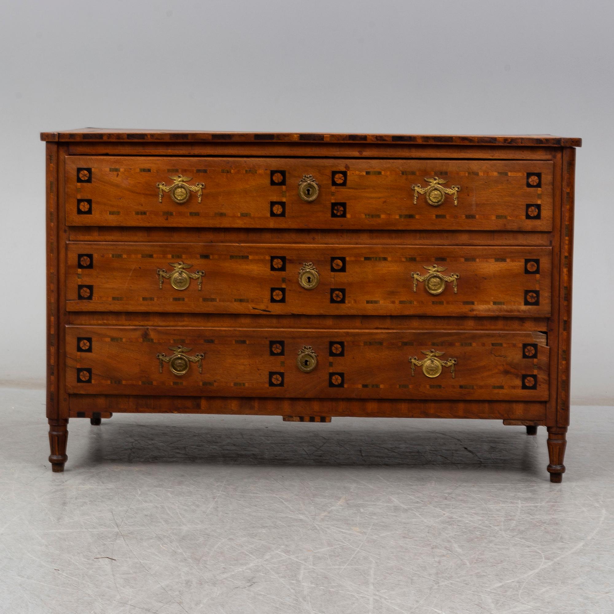 A mid european Louis XVI chest of drawers, ca 1800.