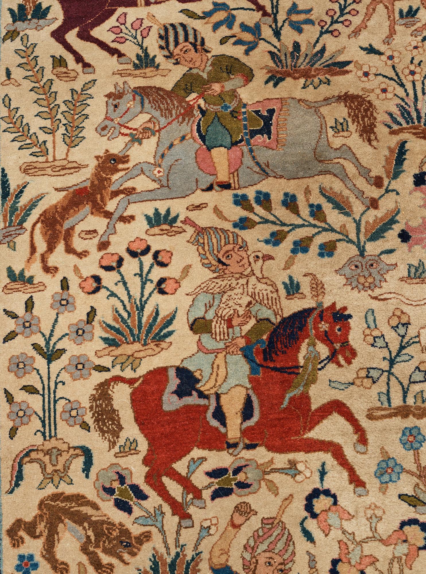 A CARPET, a semi-antique Tabriz figural, ca 327-333,5 x 236,5-240 cm.