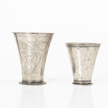 Two Swedish silver 18th Century beakers.