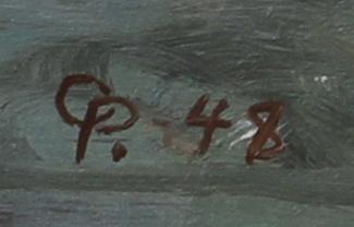 CARL PALME, olja på pannå. Monogramsign samt dat 48.