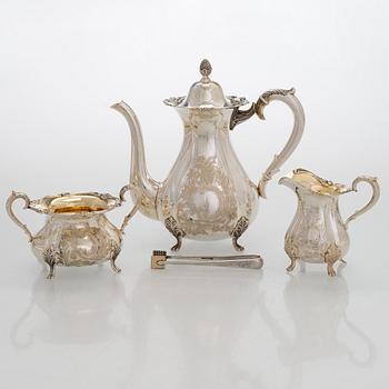 Kaffeservis 3 delar samt sockertång, silver, Kultakeskus Tavastehus 1961-62.