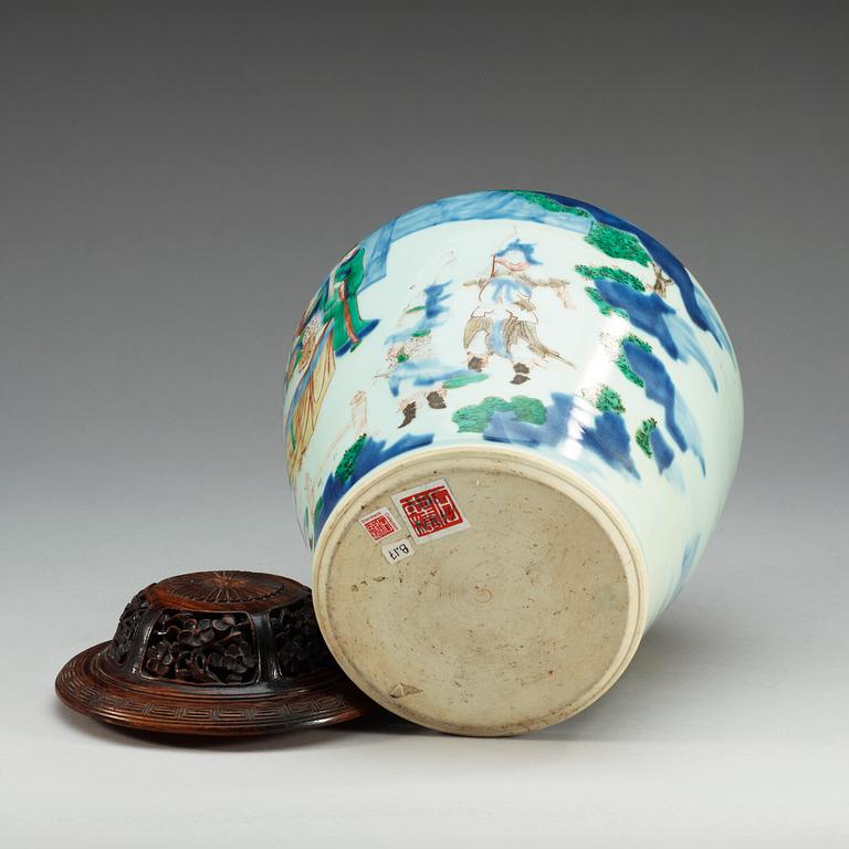 A Transitional wucai baluster jar, 17th Century.