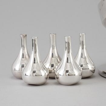 A set of five Candlesticks / vases, + 1, including J H Quistgaard, Dansk Design, 1960th.