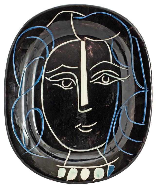 A Pablo Picasso 'Visage de femme' faience dish, Madoura, Vallauris, France 1953.