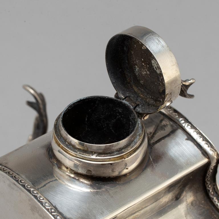 A Russian 19th century silver ink-stand, unidentified, Moscow 1873.  unidentified maker's mark, assayer Viktor Savinkov.