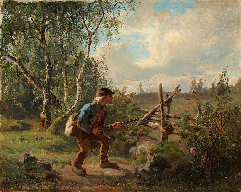 Julius Kronberg, Hunter by the fence.