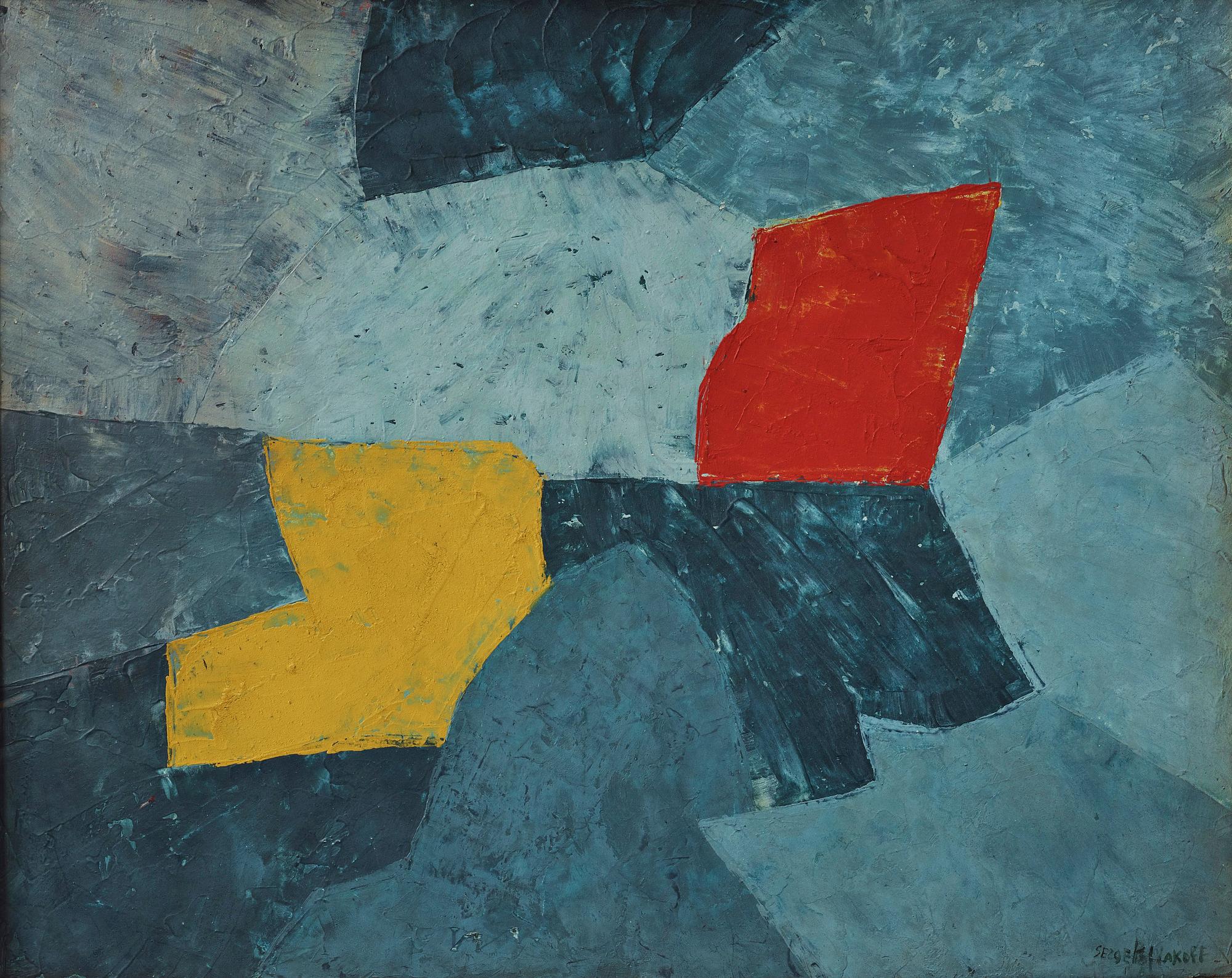 Serge Poliakoff, "Composition taches rouge et jaune".