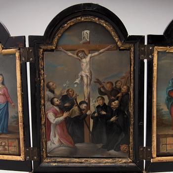 A 17TH-18TH CENTURY FLEMISH ALTARPIECE.