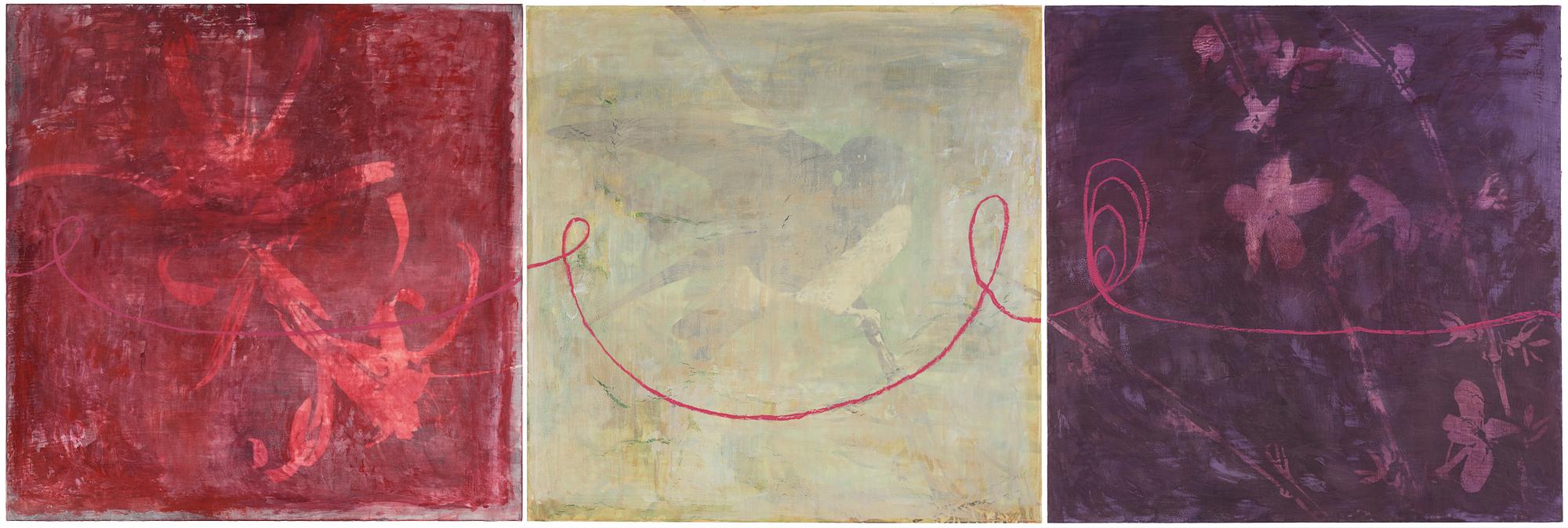 Jette L Ranning, signed and dated 2002 verso. Triptych. Oil on canvas.