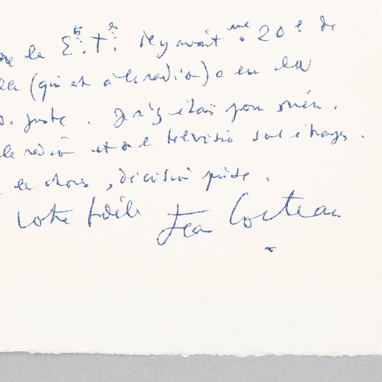 JEAN COCTEAU (1889-1963), egenhändigt brev, sign o dat 14 oct med otydligt år.