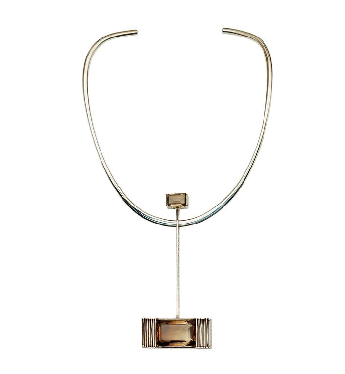 A Karl Heinz Sauer sterling necklace with facet cup smoke topazes, Västerås, Sweden 1976.