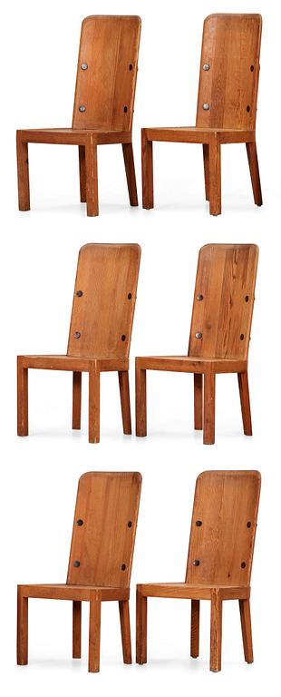 A set of six Axel Einar Hjorth pine chairs 'Lovö', Nordiska Kompaniet, 1930's.