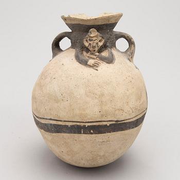 An earthenware 1200-1450 AD Central Peru pot. Chancay culture.