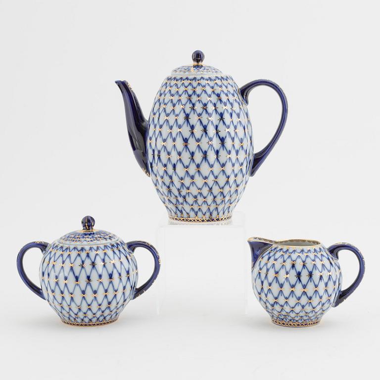 Kaffeservis, 30 delar, porslin, "Cobalt net", Lomonosov, Ryssland.