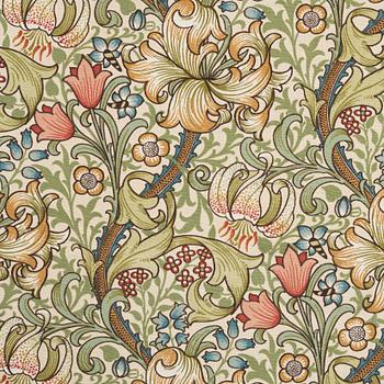 Morris & Co, a pair of 'Golden Lily' linen curtains, Sanderson.