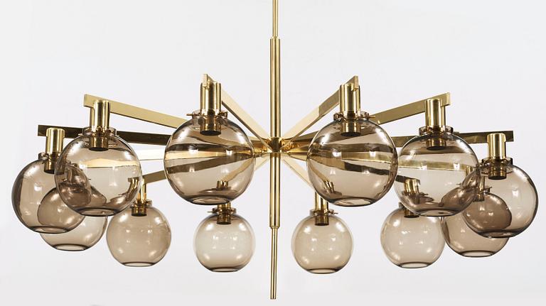 Hans-Agne Jakobsson, a brass twelve-light ceiling lamp, Markaryd, Sweden 1960's-70's, model T548/12.