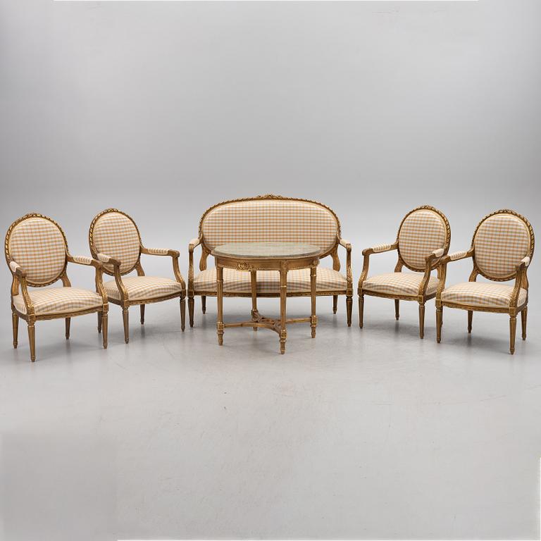 Salon group 6 pieces, Gustavian style, first half of the 19th century.