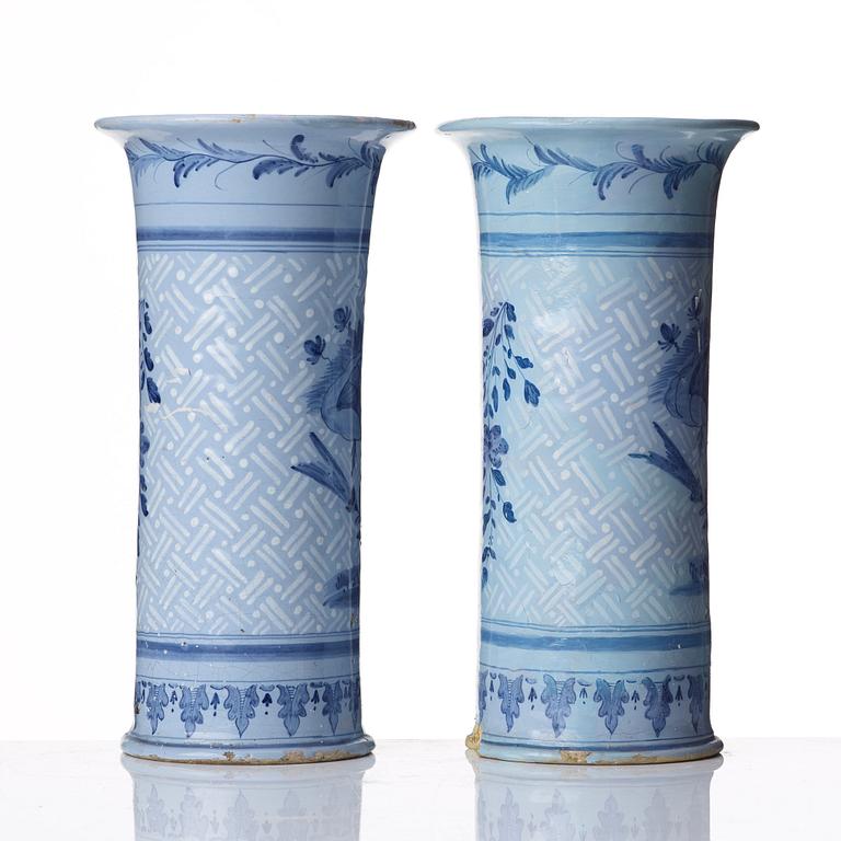 A pair of trumpet shaped Swedish faience vases, mid 18th Century.