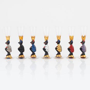 Gunnar Cyrén, snapsglas, 7 st, "Smådjälvar", Nobel, Orrefors.