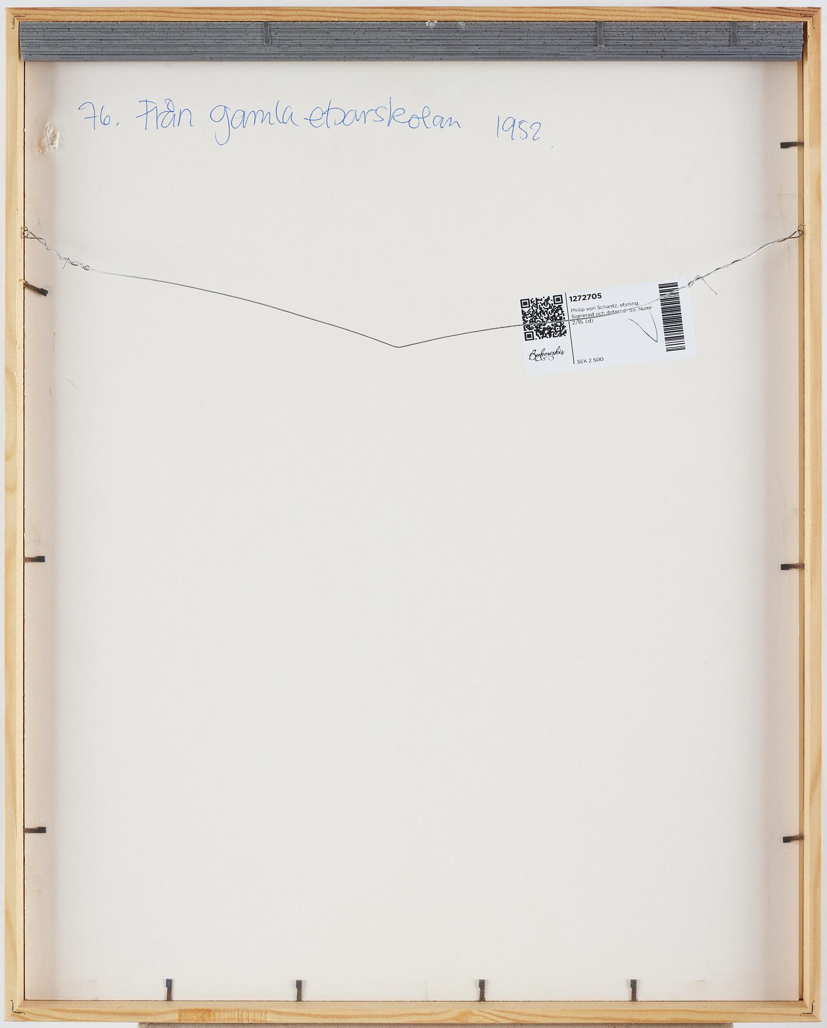 Philip von Schantz, etching. Signed and dated -53. Numbered 2/15.