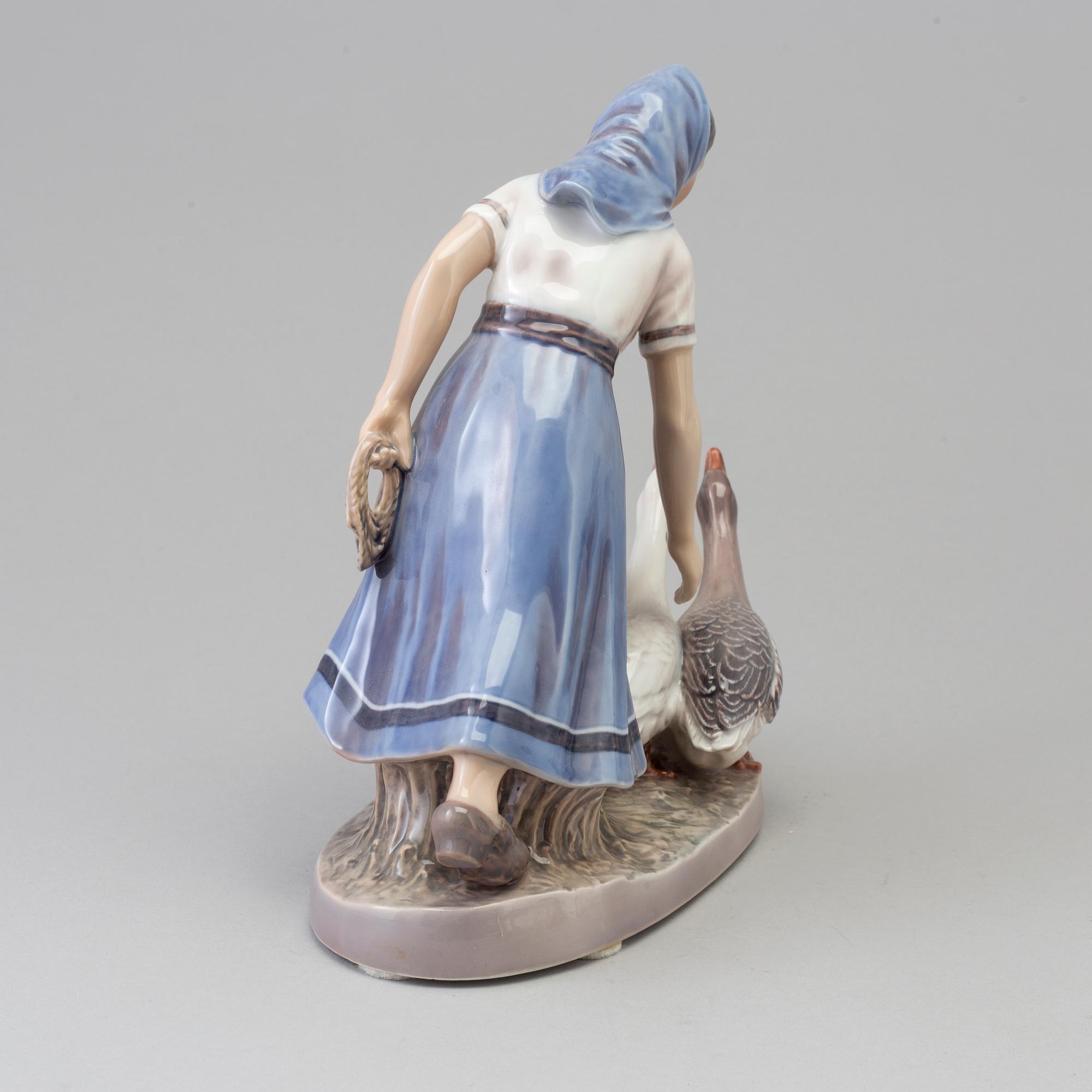 FIGURIN, porslin. "Gåsflicka", JP Dahl Jensen, Danmark, 1940-tal.