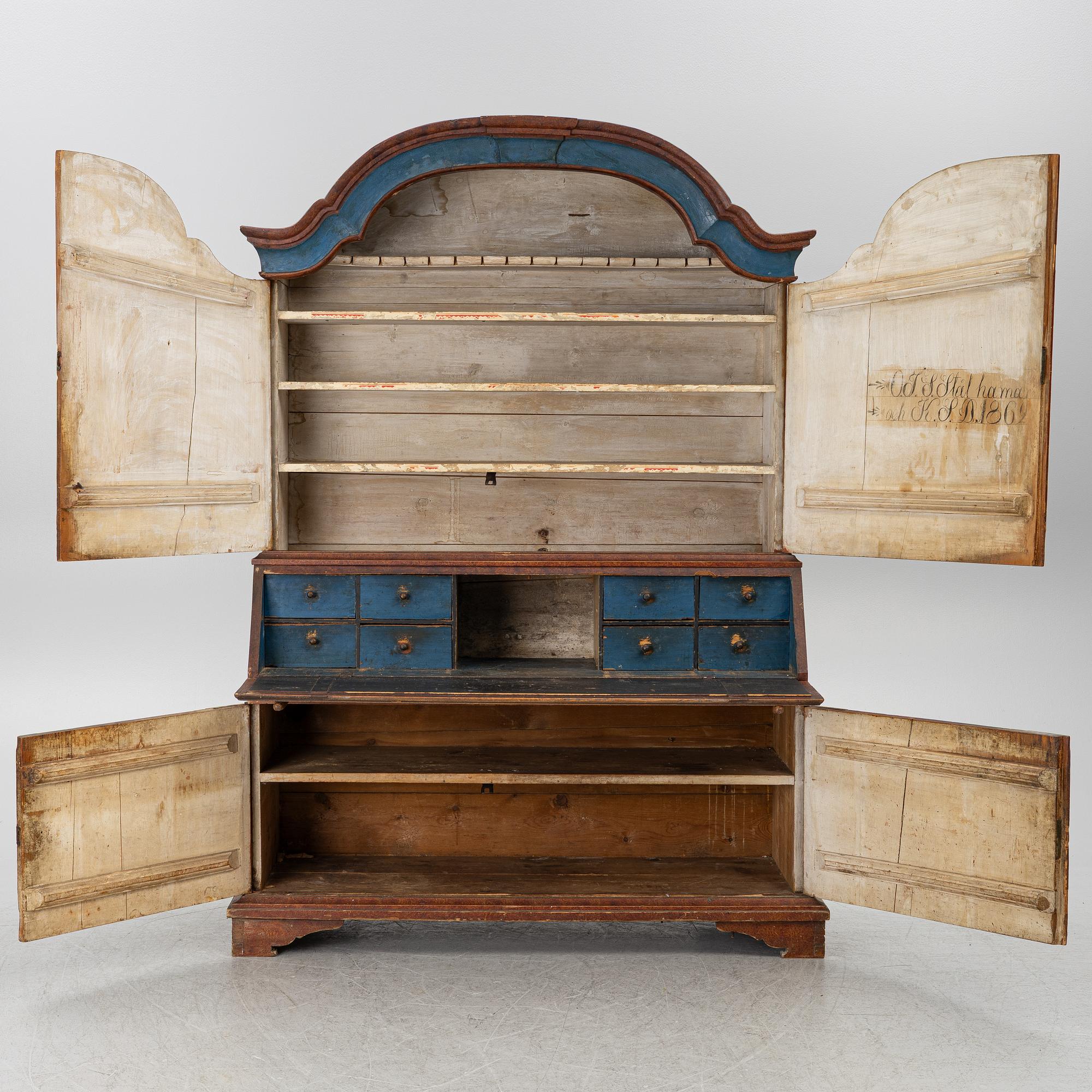 A writing cabinet, Värmland, dated 1862.