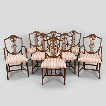 Matbord och stolar, 8 st, England 1970-tal.