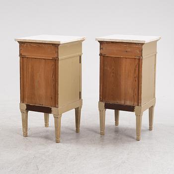 A pair of marble top bedside tables, Frederik Staermose Möbelfabrik, Odense, Denmark, first half of the 20th Century.