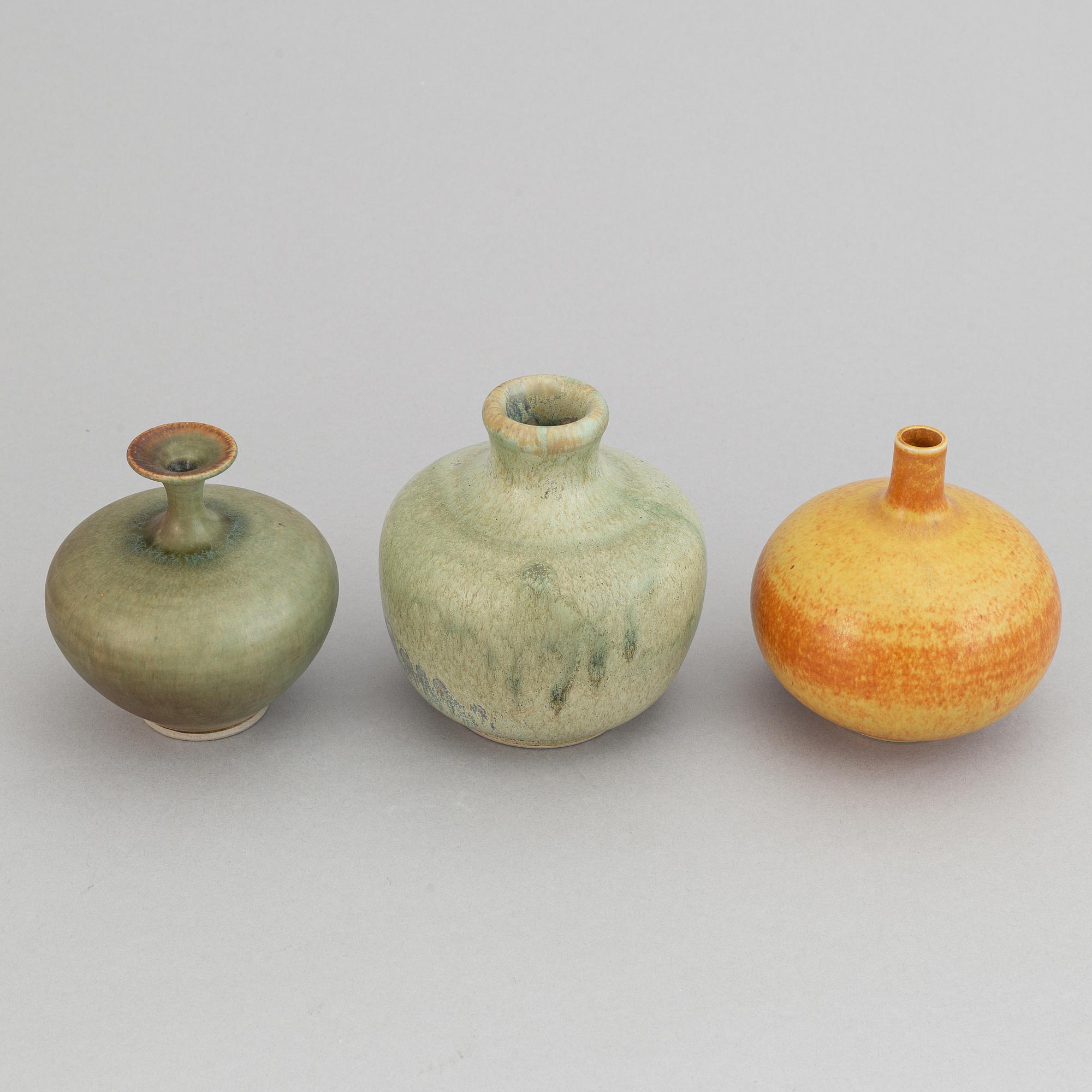 A set five stoneware vases and two bowls, including Tomas Anagrius and Atte Holm, Höganäs.