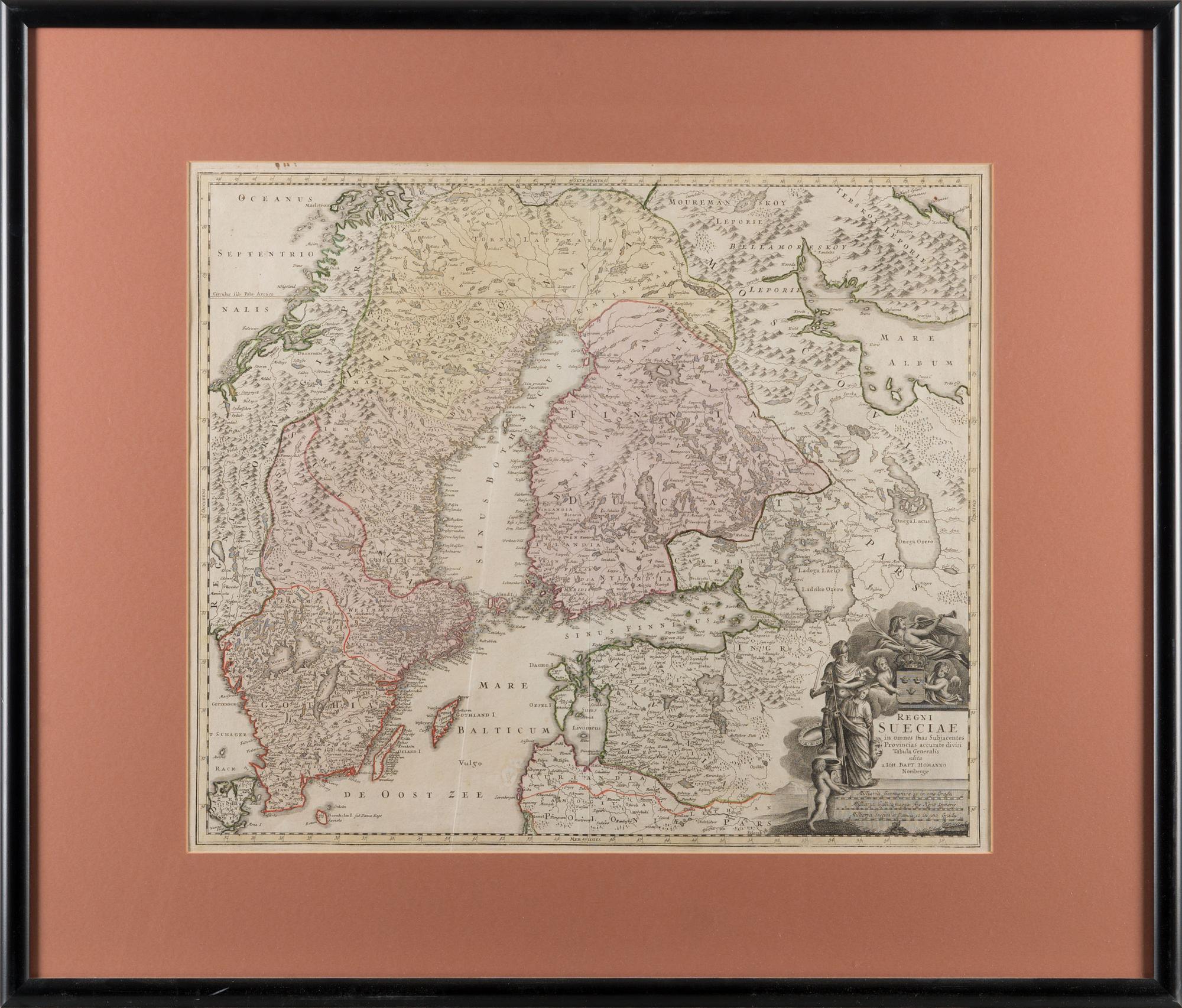 RUOTSIN KARTTA. Regni Sueciae. Johan Baptist Homann. Noin 1730.