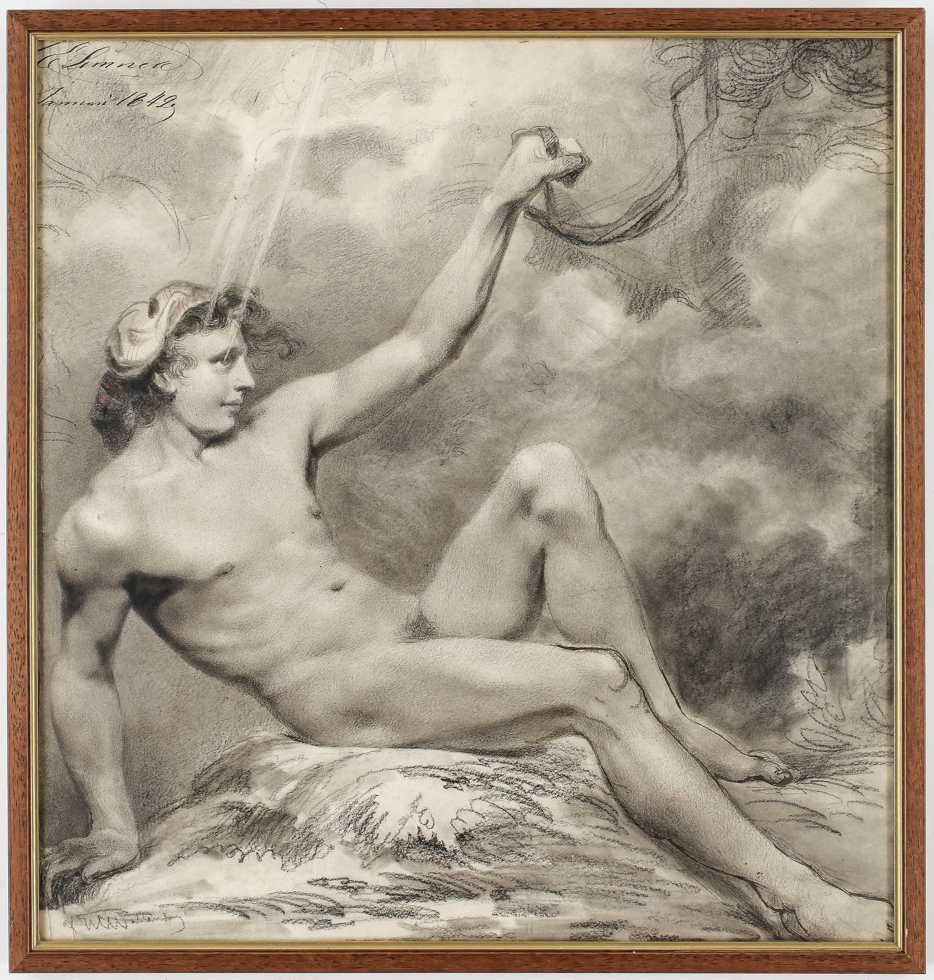 JOSEF WILHELM WALLANDER, teckning, blandteknik, signerad o daterad 1842.