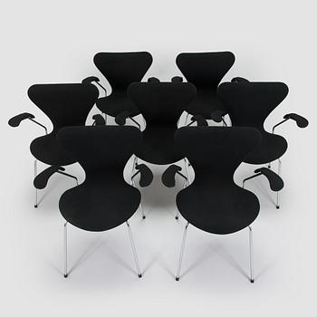 Arne Jacobsen, stolar, 7 st, "Sjuan", Fritz Hansen, Danmark, 1900-talets slut.