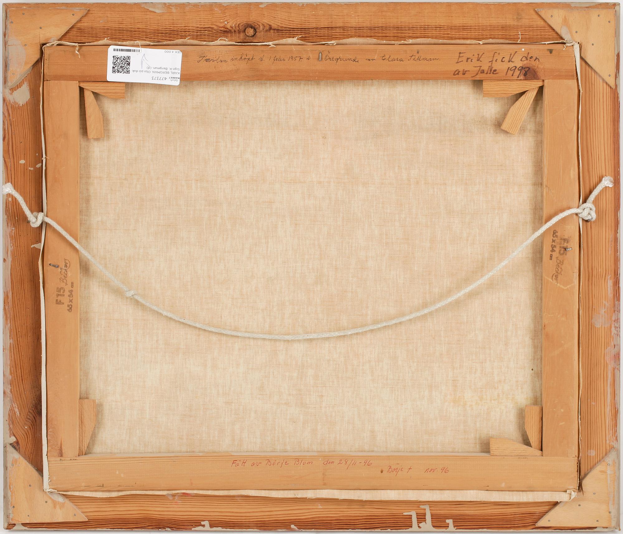 KARL BERGMAN. Olja på duk. Sign K. Bergman.