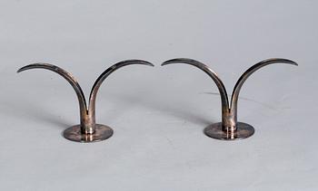LJUSSTAKAR, ett par, nysilver, "Liljan", Ivar Ålenius Björk, Ystad Metall.