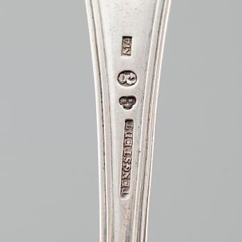 SKEDAR, 5 st samt GAFFEL, silver, svenska stämplar, 1800-tal. Vikt ca 335 gram.