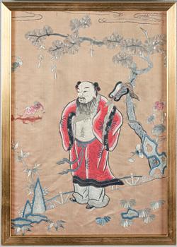 BRODERIER, 2 st, på siden, Kina, 1900-talets första hälft.